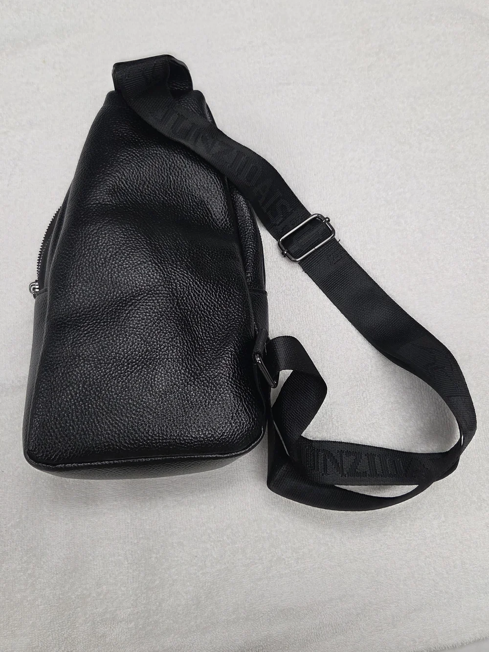 Black Leather Sling Bag for Men - Kangaroo Logo
